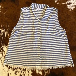 Kensie button up striped tank with fringe, XL